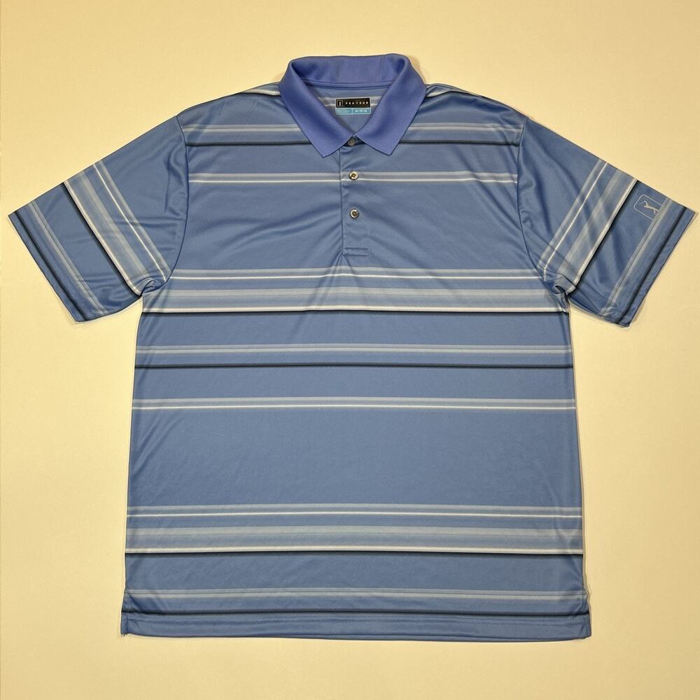 PGA Tour Golf Shirt Mens Size XL Extra Large Blue Striped Polo Short Sleeve